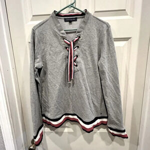 Tommy Hilfiger Gray French Terry Sweatshirt Lace Up Front women’s size Large